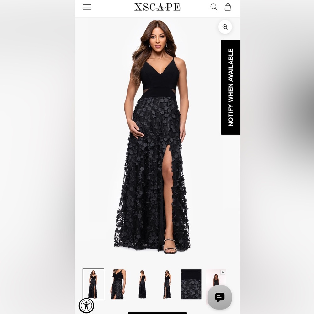 Xscape Black V-Neck Floral Applique Maxi Dress